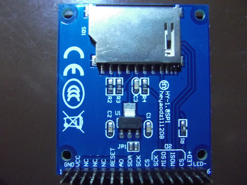 Pinout of the 1.8 inch TFT color display (back side)