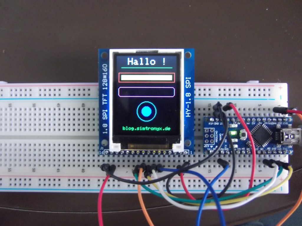 A 1.8 inch TFT color display (HY-1.8 SPI) and an Arduino