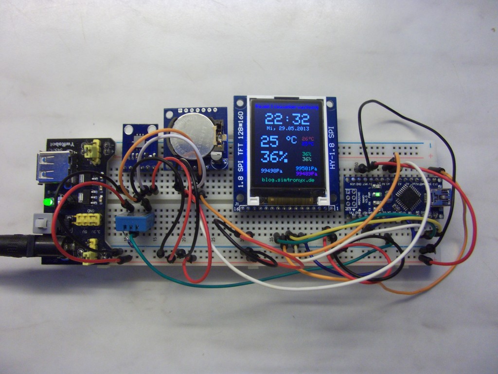 Simple indoor climate monitoring with an Arduino, BMP085, RTC, DHT11