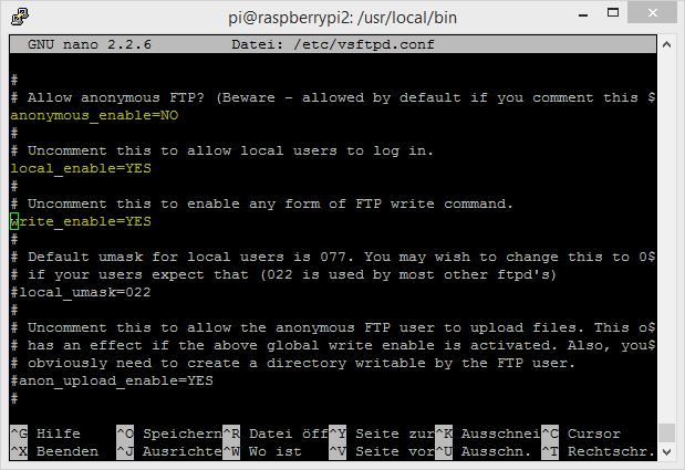 Raspberry Pi - Software - VSFTP - Konfiguration der vsftpd.conf Datei - blog.simtronyx.de